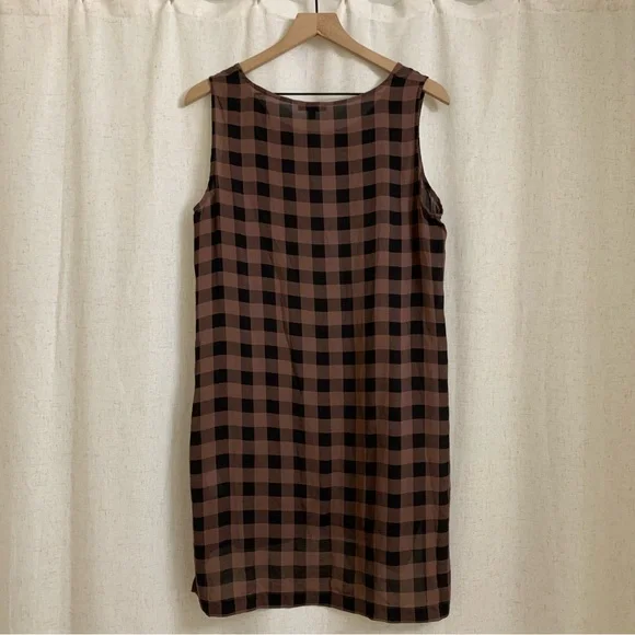 Eileen Fisher 100% Silk Buffalo Check Gingham Print Tunic Dress Large - Picture 2 of 6